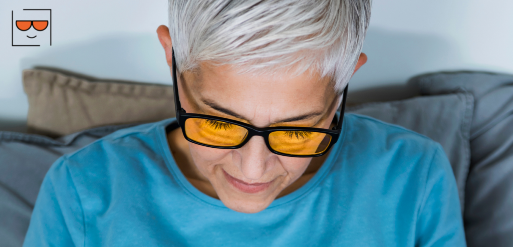 Woman with Blue light filter glasses